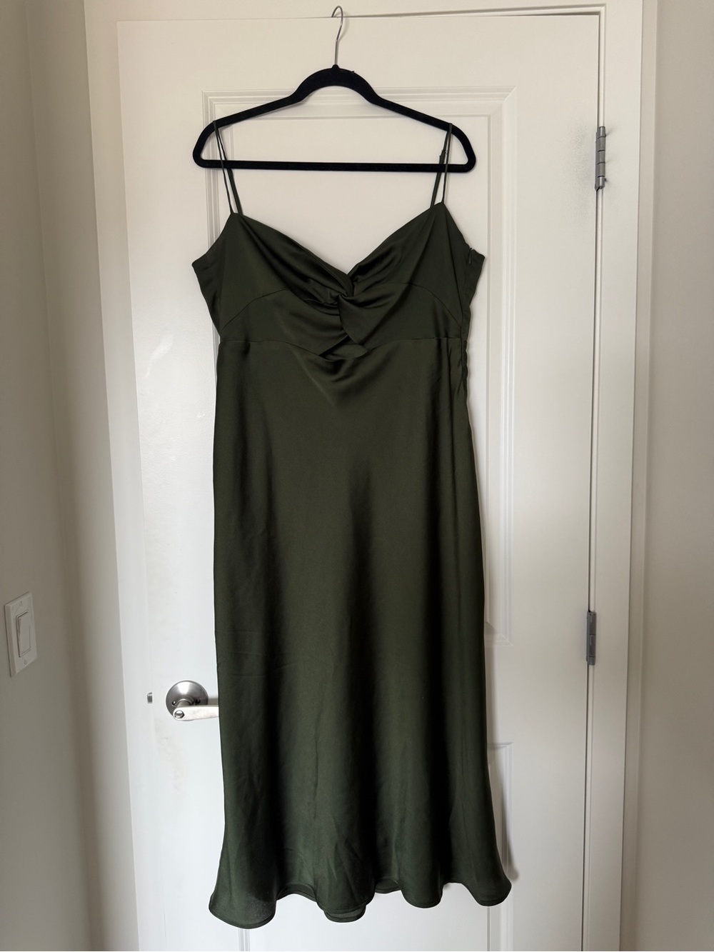 Dark Olive Satin Aletta Dress from Park & Fifth